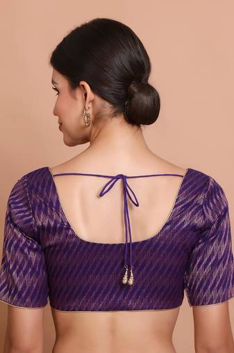 Purple Brocade Round Neck Readymade Blouse