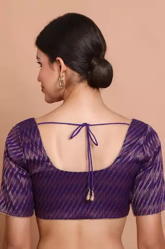 Purple Brocade Round Neck Readymade Blouse
