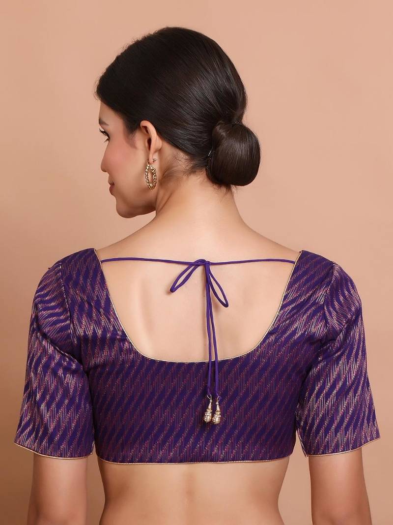 Purple Brocade Round Neck Readymade Blouse