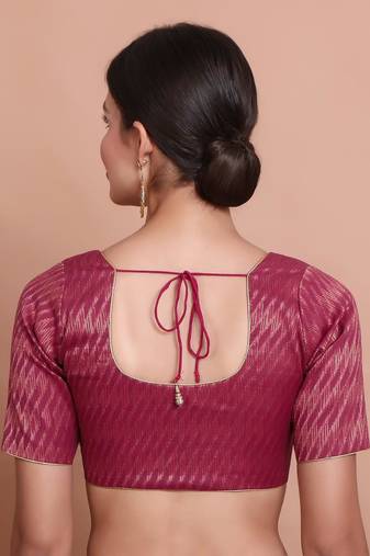 Pink Brocade Round Neck Readymade Blouse