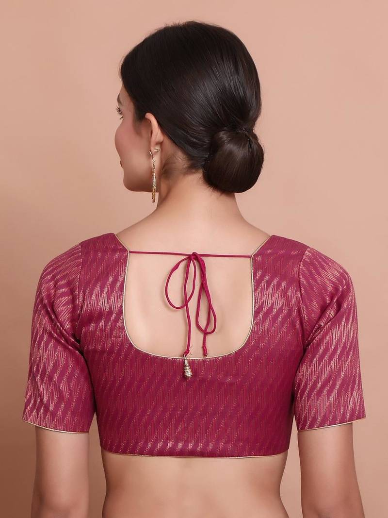 Pink Brocade Round Neck Readymade Blouse