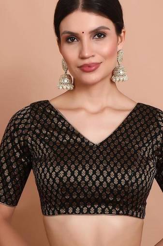 Black Brocade V Neck Readymade Blouse