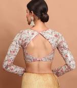 White Georgette Embroidered V Neck Readymade Blouse