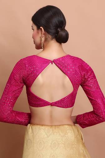 Pink Georgette Embroidered V Neck Readymade Blouse