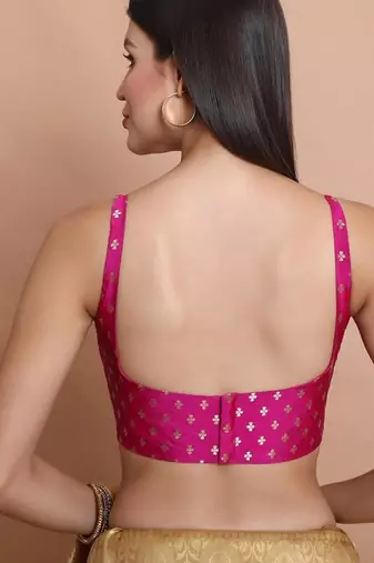 Pink Brocade Sleeveless Readymade Blouse