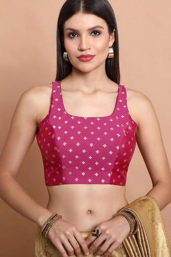 Magenta Brocade Sleevless Readyade Blouse