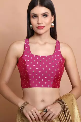 Magenta Brocade Sleevless Readyade Blouse