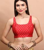 Red Brocade Sleeveless Readymade Blouse