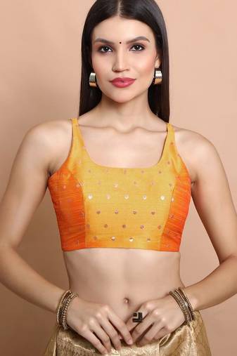 Yellow Brocade Sleeveless Readymade Blouse