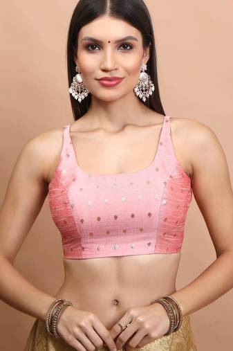 Peach Brocade Sleeveless Readymade Blouse