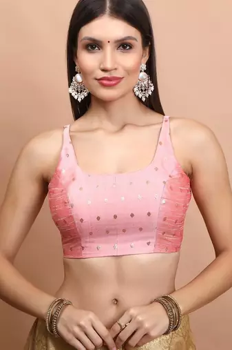 Peach Brocade Sleeveless Readymade Blouse