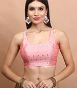 Peach Brocade Sleeveless Readymade Blouse