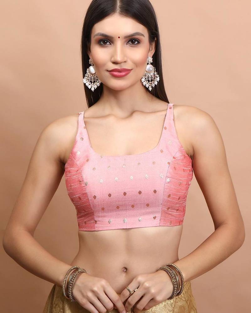 Peach Brocade Sleeveless Readymade Blouse