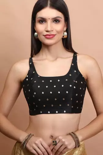 Black Brocade Sleeveless Readymade Blouse