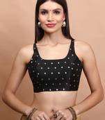 Black Brocade Sleeveless Readymade Blouse