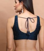 Navy Blue Silk Sleeveless Readymade Blouse