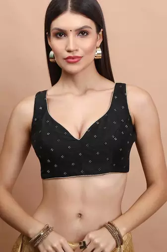 Black Silk Sleeveless Readymade Blouse
