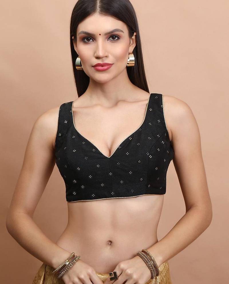 Black Silk Sleeveless Readymade Blouse