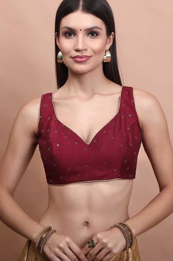 Maroon Silk Sleeveless Readymade Blouse