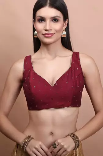 Maroon Silk Sleeveless Readymade Blouse