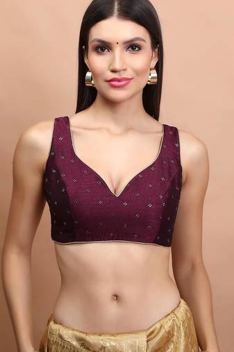 Wine Silk Sleeveless Readymade Blouse
