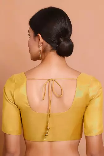Golden Tissue Round Neck Readymade Blouse