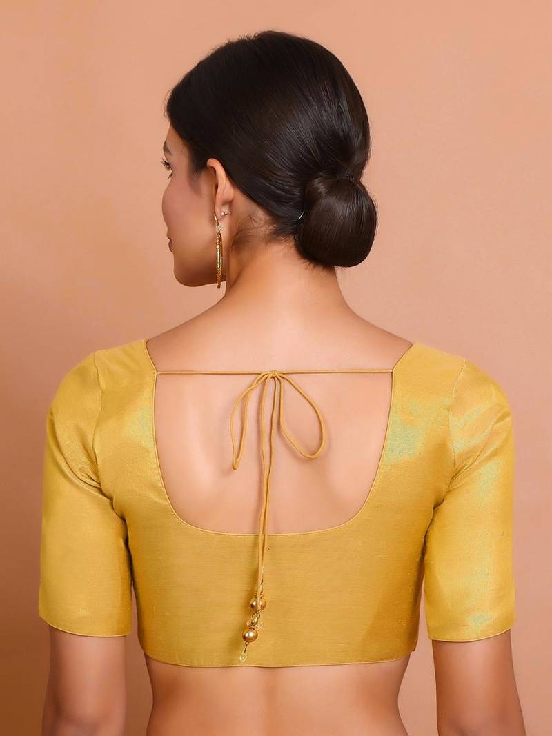 Golden Tissue Round Neck Readymade Blouse