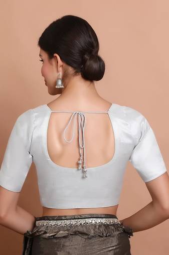 Silver Tissue Round Neck Readymade Blouse