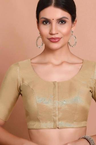 Light Gold Tissue Round Neck Readymade Blouse