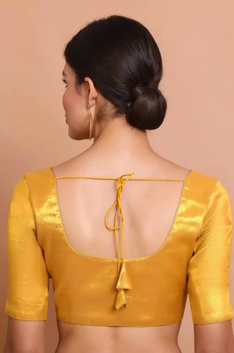 Dark Gold Tissue Round Neck Readymade blouse
