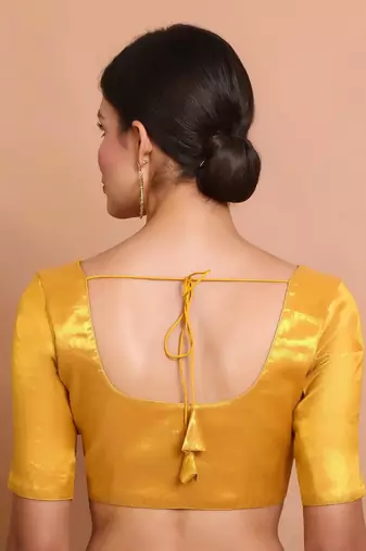 Dark Gold Tissue Round Neck Readymade blouse
