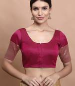 Wine Silk Round Neck Readymade Blouse