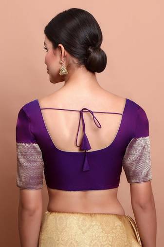 Purple Silk Round Neck Readymade Blouse