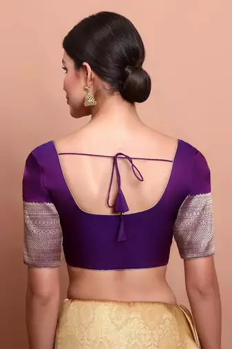 Purple Silk Round Neck Readymade Blouse