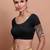 Black Silk Round Neck Readymade Blouse With Elbow Length Sleeves