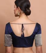 Navy Blue Silk Round Neck Readymade Blouse