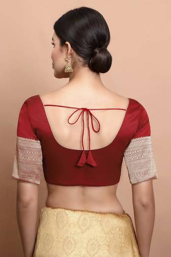 Maroon Silk Round Neck Readymade Blouse