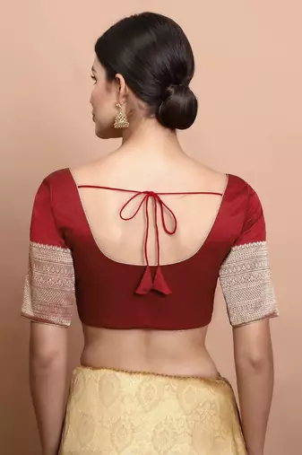 Maroon Silk Round Neck Readymade Blouse