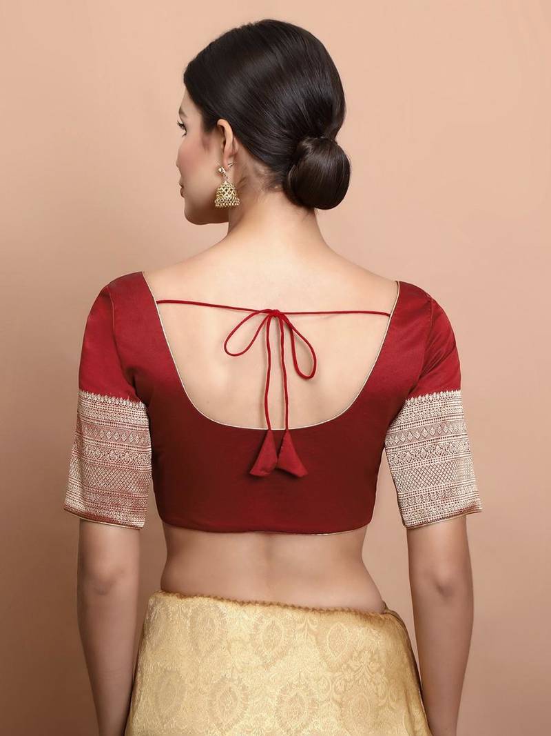 Maroon Silk Round Neck Readymade Blouse