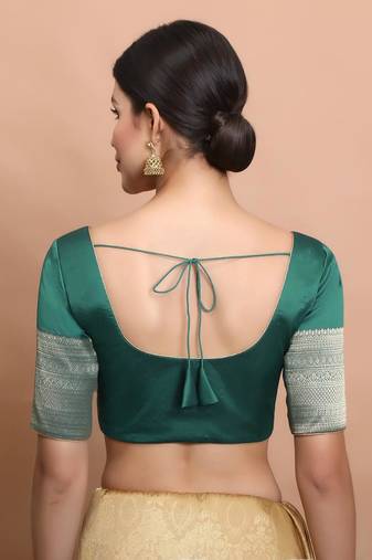 Rama Green Silk Round Neck Readymade Blouse