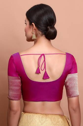 Magenta Silk Round Neck Readymade Blouse