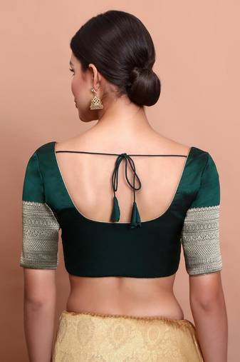 Green Silk Round Neck Readymade Blouse