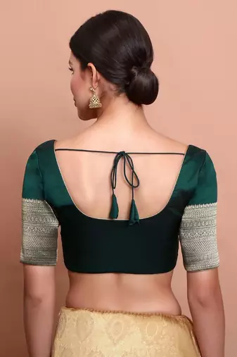 Green Silk Round Neck Readymade Blouse
