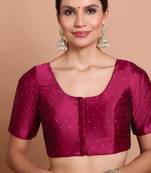 Wine Silk Round Neck Readymade Padded Blouse