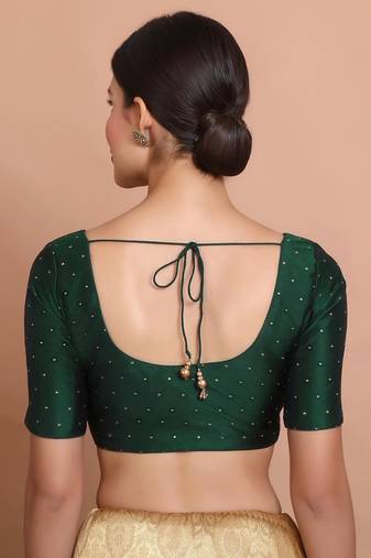 Green Silk Round Neck Readymade Padded Blouse