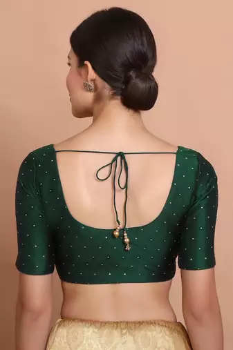 Green Silk Round Neck Readymade Padded Blouse