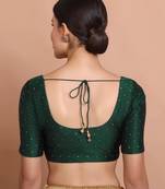 Green Silk Round Neck Readymade Padded Blouse