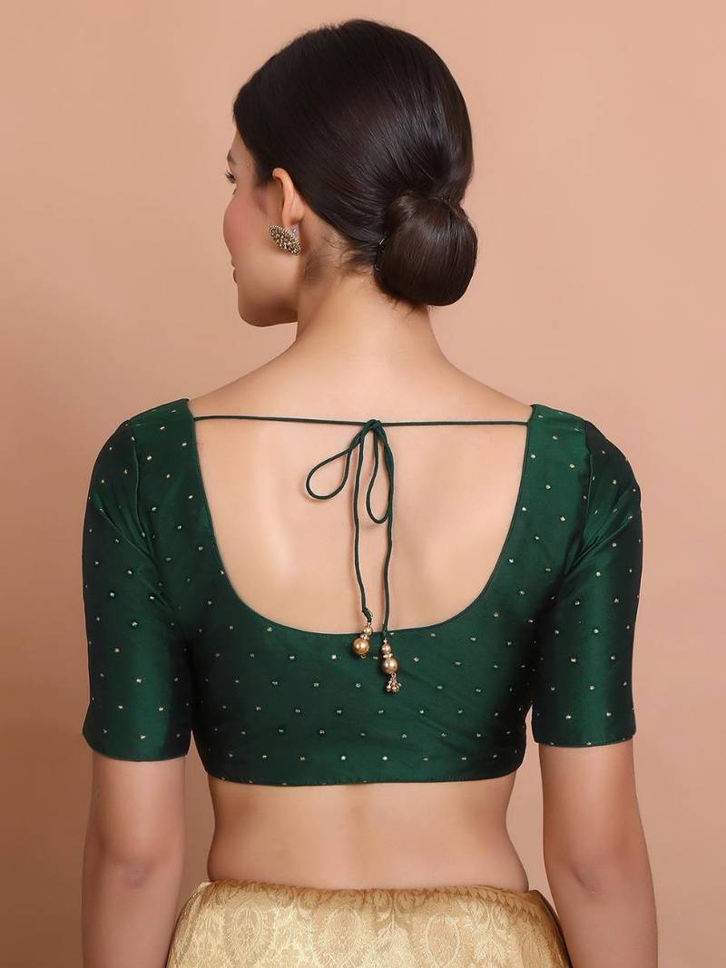 Green Silk Round Neck Readymade Padded Blouse