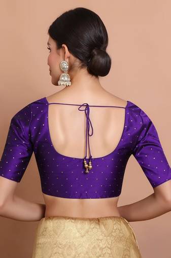 Purple Silk Round Neck Readymade Padded Blouse