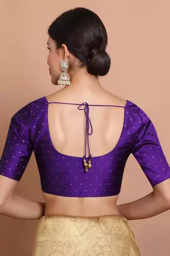 Purple Silk Round Neck Readymade Padded Blouse